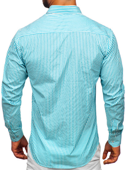 Chemise en rayures à manche longue pour homme turquoise Bolf 22731