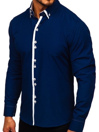 Chemise pour homme à manches longues bleue foncée Bolf 1721-1