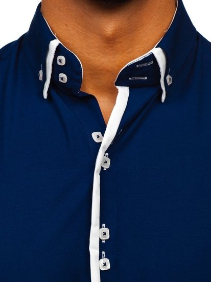 Chemise pour homme à manches longues bleue foncée Bolf 1721-1