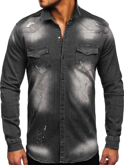 Chemise pour homme graphite en jean à manches longues Bolf R710 