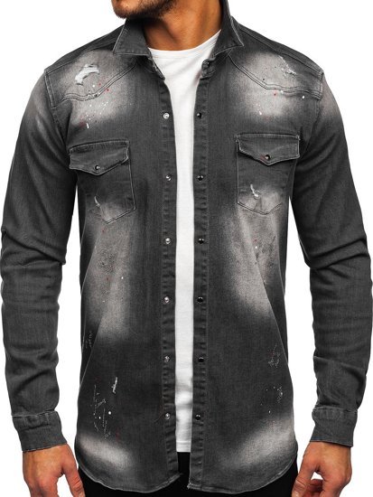 Chemise pour homme graphite en jean à manches longues Bolf R710 