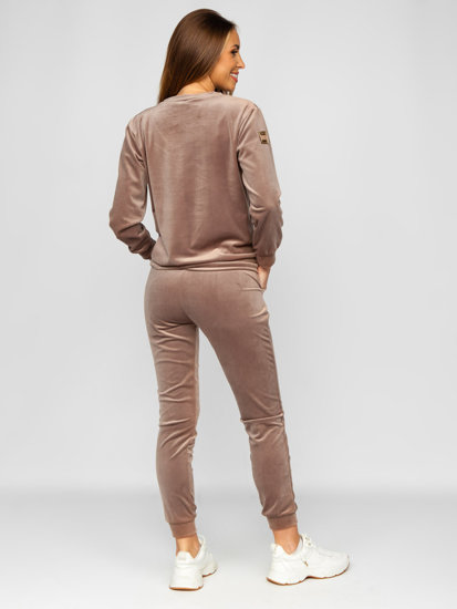 Ensemble de sport en velours deux pièces pour femme beige Bolf 8129