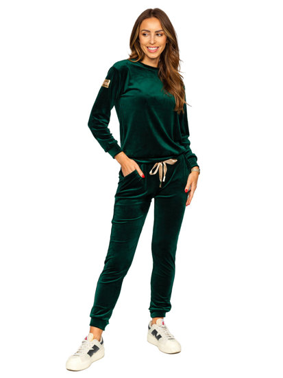 Ensemble de sport en velours deux pièces pour femme vert bouteille Bolf 8129