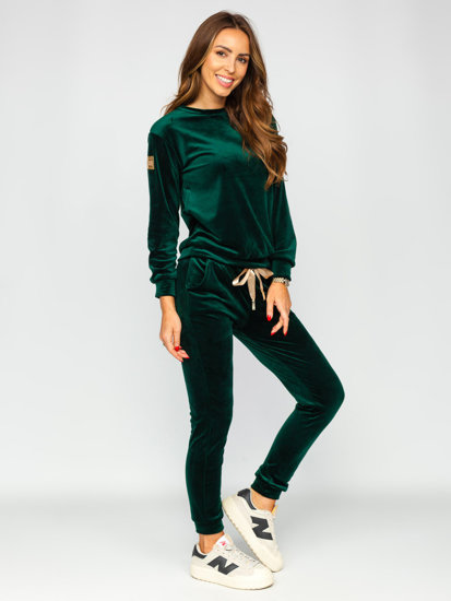 Ensemble de sport en velours deux pièces pour femme vert bouteille Bolf 8129