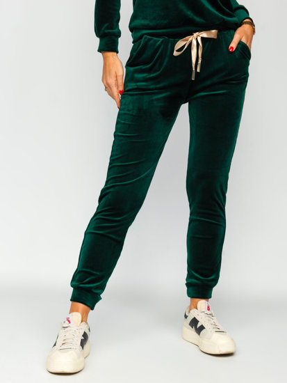 Ensemble de sport en velours deux pièces pour femme vert bouteille Bolf 8129