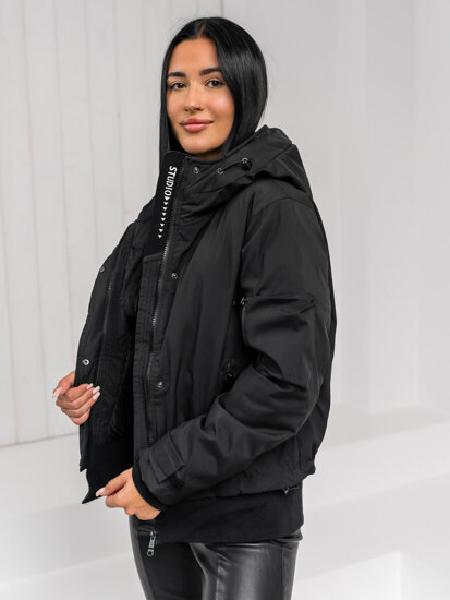 Femme Blouson d'hiver à capuche Noir Bolf 16M9215