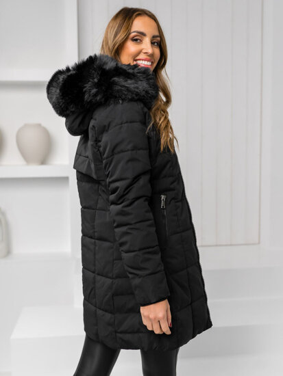 Femme Blouson d'hiver à capuche et fourrure Noir Bolf 16M9119