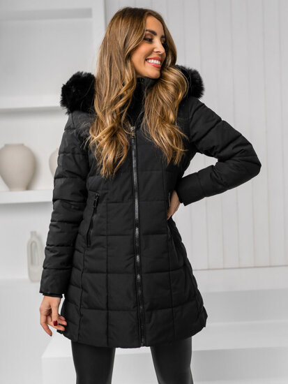 Femme Blouson d'hiver à capuche et fourrure Noir Bolf 16M9119