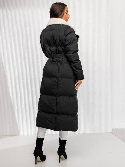 Femme Blouson d'hiver longue matelassée à capuche Noir Bolf 16M9168