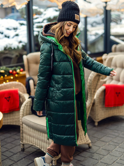 Femme Blouson d'hiver longue matelassée à capuche Vert Bolf J9063A