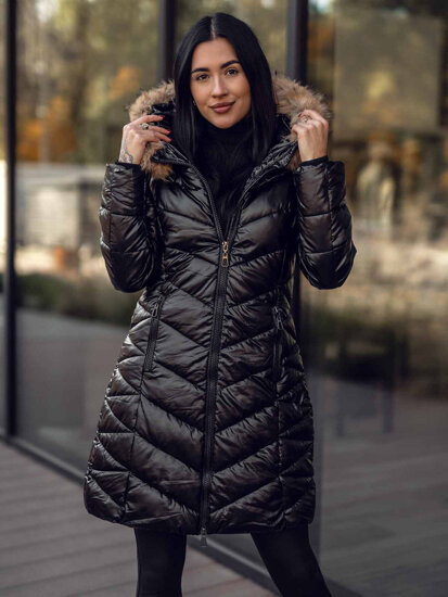 Femme Blouson d'hiver matelassé à capuche Noir-Marron Bolf 16M9100A2