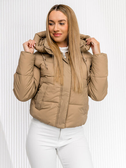 Femme Blouson d'hiver matelassée à capuche Beige Bolf 16M9188