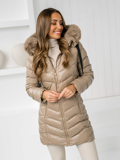 Femme Blouson d'hiver matelassée à capuche Beige Bolf 5M3139