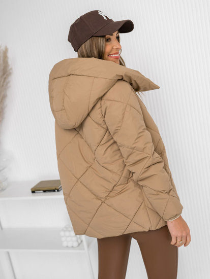 Femme Blouson d'hiver matelassée à capuche Camel Bolf 5M3175