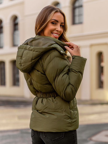 Femme Blouson d'hiver matelassée à capuche Khaki Bolf 23060A