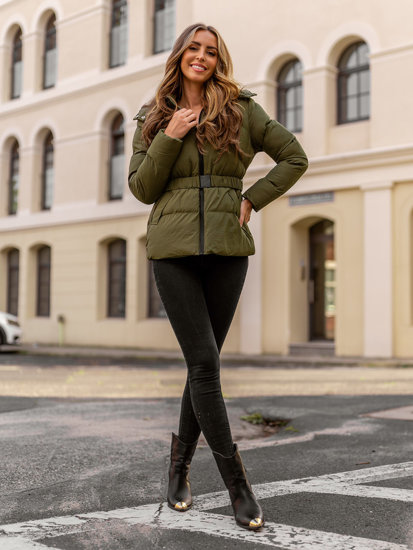 Femme Blouson d'hiver matelassée à capuche Khaki Bolf 23060A