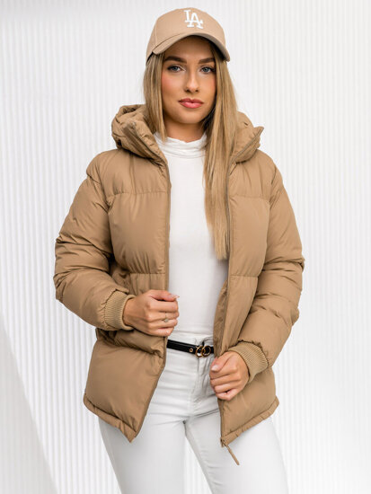 Femme Blouson d'hiver matelassée à capuche Marron Bolf 5M3169