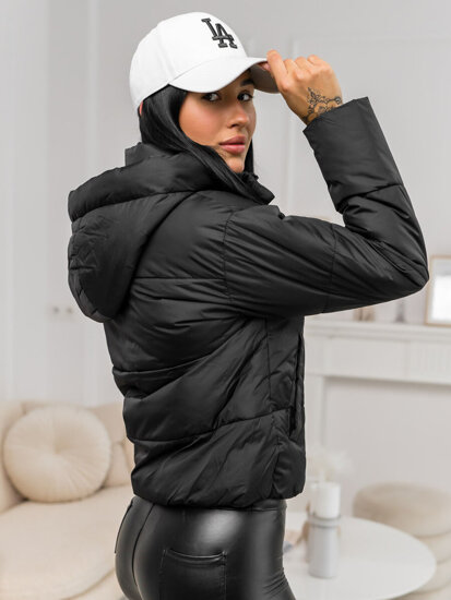 Femme Blouson d'hiver matelassée à capuche Noir Bolf 16M9188