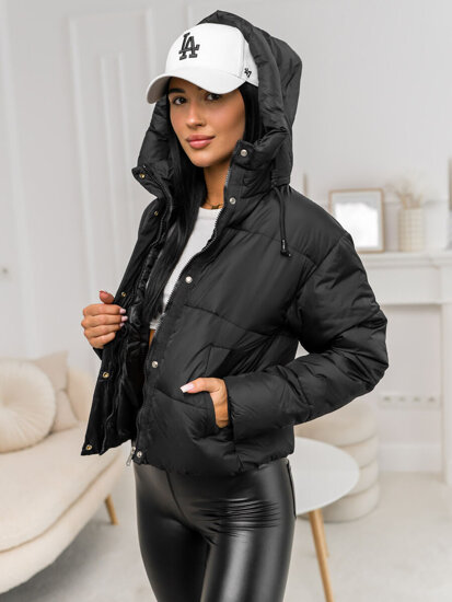 Femme Blouson d'hiver matelassée à capuche Noir Bolf 16M9188