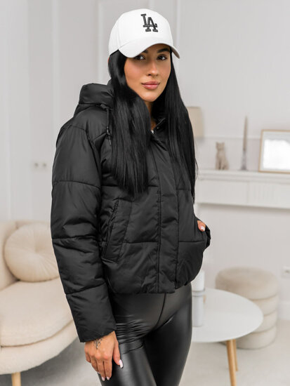 Femme Blouson d'hiver matelassée à capuche Noir Bolf 16M9188