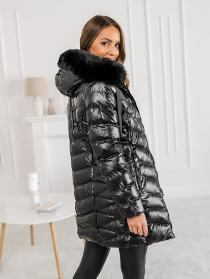 Femme Blouson d'hiver matelassée à capuche Noir Bolf 5M3139