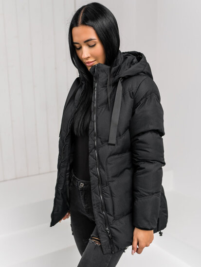 Femme Blouson d'hiver matelassée à capuche Noir Bolf 5M3251