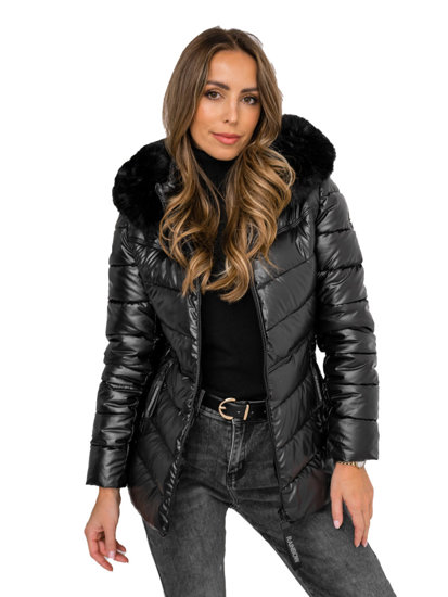 Femme Blouson d'hiver matelassée à capuche Noir Bolf B8163