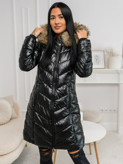 Femme Blouson d'hiver matelassée à capuche Noir-Marron Bolf 16M9100