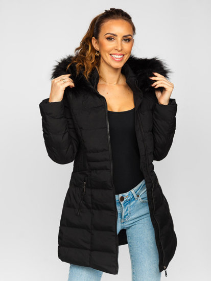 Femme Blouson d'hiver matelassée long Noir Bolf 16M9061