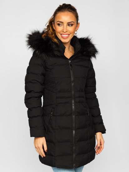 Femme Blouson d'hiver matelassée long Noir Bolf 16M9061