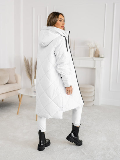 Femme Blouson d'hiver matelassée long à capuche Blanc Bolf 5M3168