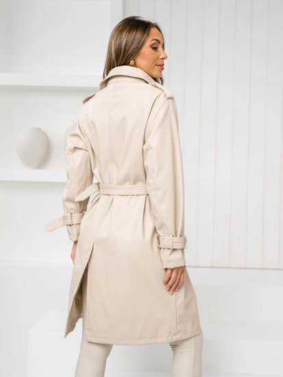 Femme Blouson-manteau long en cuir Beige Bolf 11Z8101