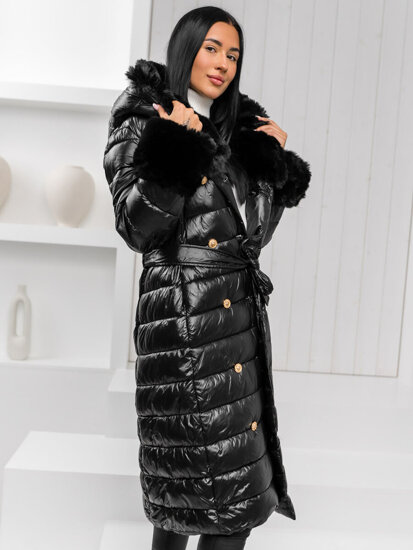 Femme Blouson matelassée d'hiver à capuche longue Noir Bolf 5M3160