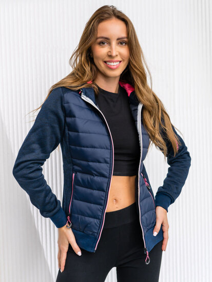 Femme Blouson mi-saison matelassée à capuche Bleu foncé Bolf KSW4001A1