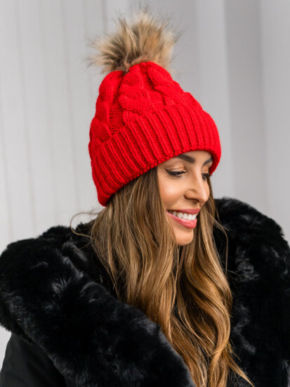 Femme Bonnet d'hiver avec pompon Rouge Bolf M1