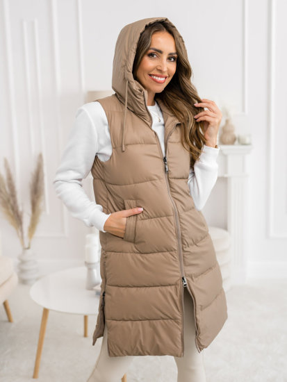 Femme Gilet long matelassé Beige Bolf B8212