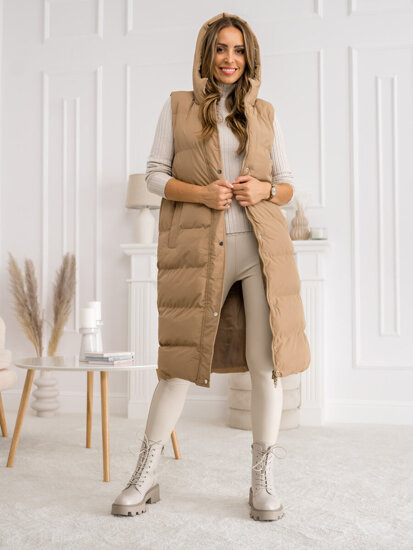 Femme Gilet long matelassé Camel Bolf 5M728