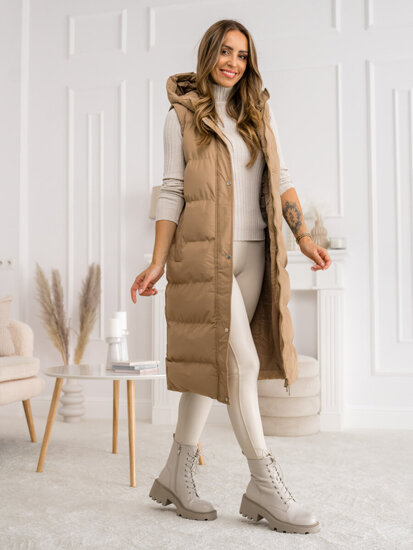 Femme Gilet long matelassé Camel Bolf 5M728