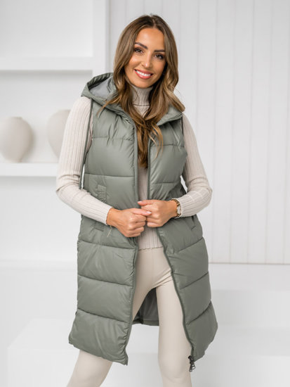 Femme Gilet long matelassé Vert Bolf R8212