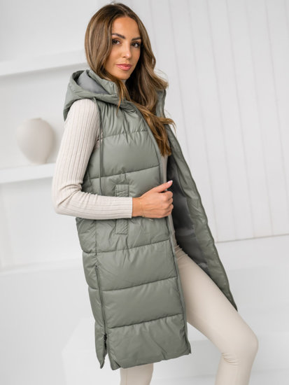 Femme Gilet long matelassé Vert Bolf R8212