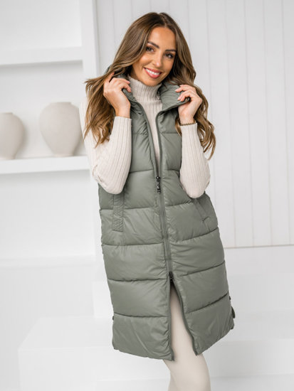 Femme Gilet long matelassé Vert Bolf R8212