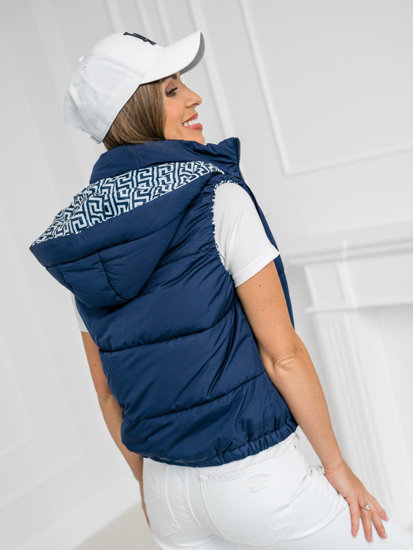 Femme Gilet matelassé épais à capuche Bleu foncé Bolf 16M9091