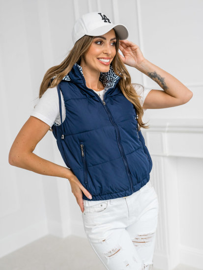 Femme Gilet matelassé épais à capuche Bleu foncé Bolf 16M9091