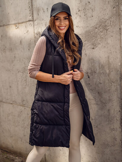 Femme Gilet matelassé long à capuche Noir Bolf 16M9093A