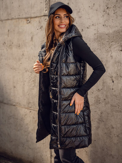 Femme Gilet matelassé long à capuche Noir Bolf 16M9117A