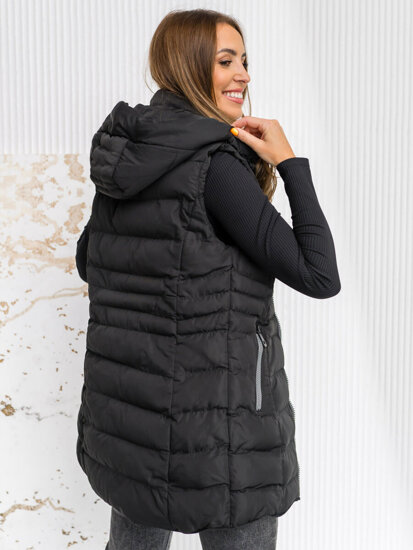 Femme Gilet matelassé long à capuche Noir Bolf 7040A1