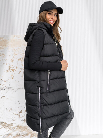 Femme Gilet matelassé long à capuche Noir Bolf 81261A1