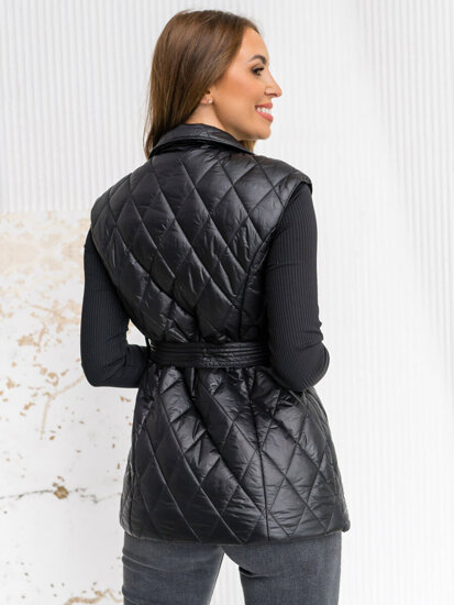 Femme Gilet matelassé long à capuche Noir Bolf JIN221A1