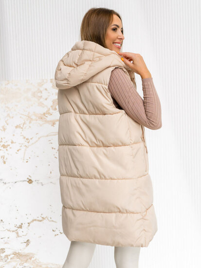 Femme Gilet matelassé long à capuche oversize Beige clair Bolf 81266A1