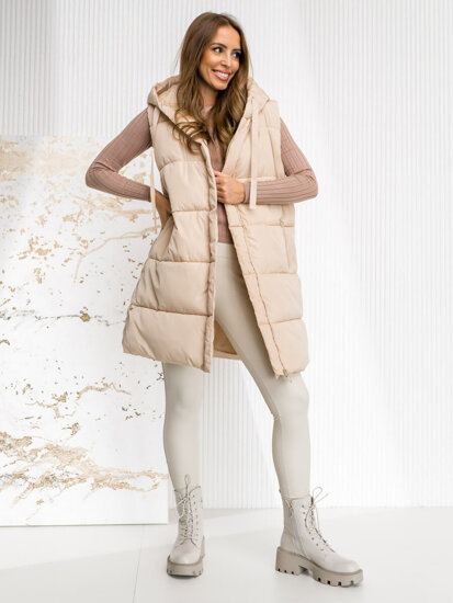 Femme Gilet matelassé long à capuche oversize Beige clair Bolf 81266A1